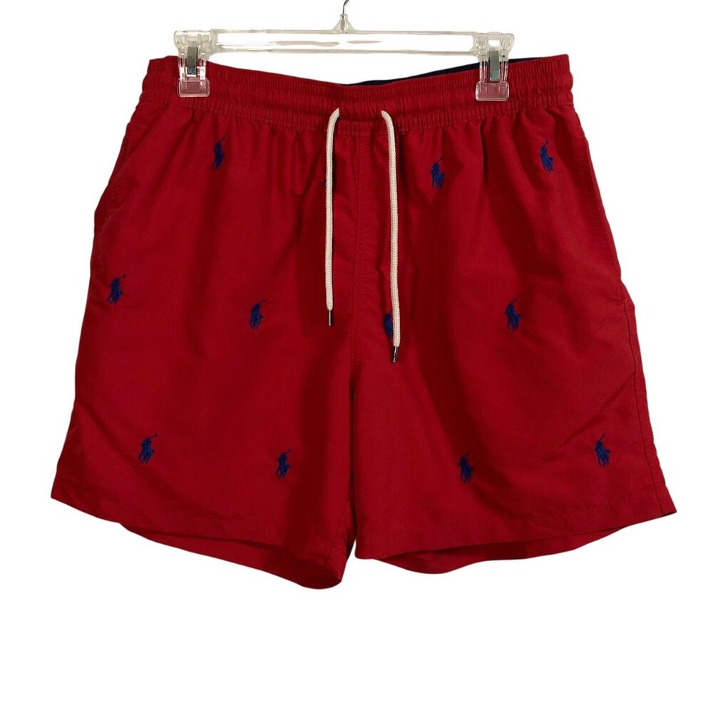 Polo Ralph Lauren Swim Trunks L Red All Over Pony Logo Traveler Board Shorts